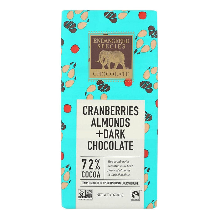 Endangered Species Cranberries And Almonds 72 Percent Cocoa 3 Oz