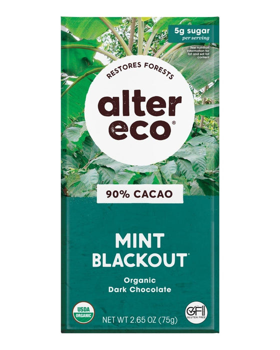 Alter Eco Organic Dark 90% Cocoa Crisp Bar Mint Blackout 2.65 Oz