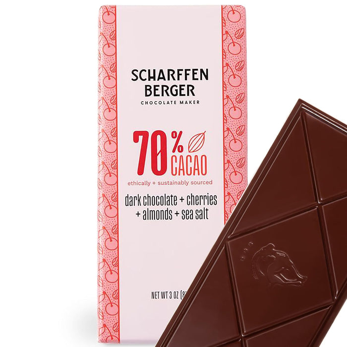 Scharffen Berger Dark Chocolate Bar With Cherries Almond & Salt 3 Oz