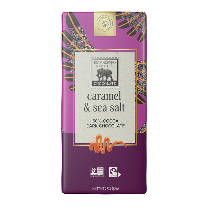 Endangered Species Caramel Sea Salt & Dark Chocolate Bar 3 Oz
