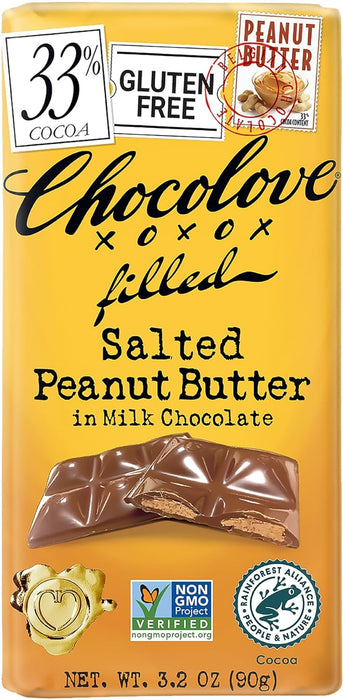 Chocolove Salted Peanut Butter Filled 33% Milk Chocolate Bar 3.2 Oz