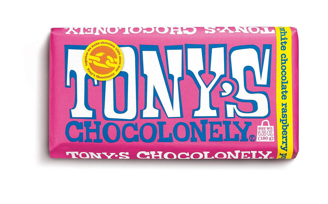 Tony`S Chocolonely White Choco Raspberry Popping Candy Bar 6.35 Oz