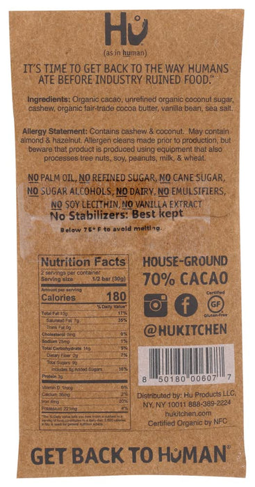 Hu Kitchen Organic Dark Chocolate Cashew Butter Vanilla Bar 2.1 Oz