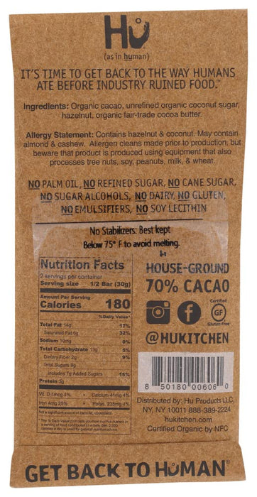 Hu Kitchen  Organic Dark Chocolate Hazelnut Butter Bar   2.1 Oz