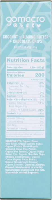 Gomacro Organic Macrobar Coconut Almond Butter & Choco Chips 2.3 Oz