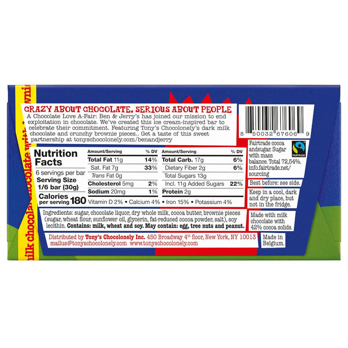 Tony's Chocolonely Bar Dark Milk Chocolate Brownie 6.35 OZ