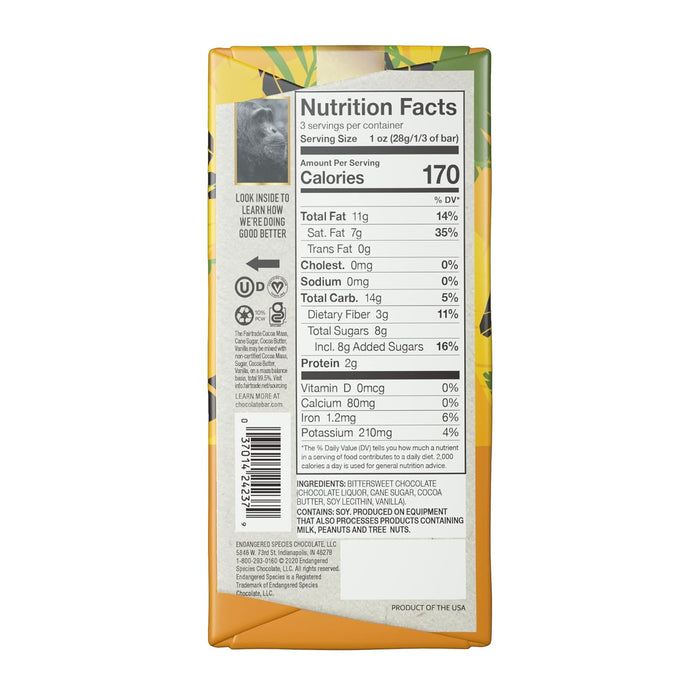 Endangered Species Dark Chocolate Bars With 72 Percent Cocoa 3 Oz