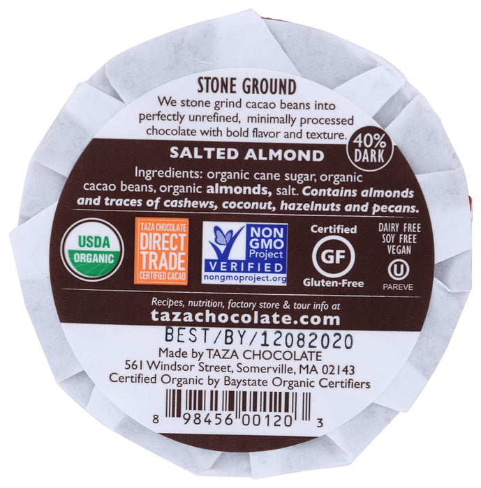 Taza Chocolate  Organic Salted Almond Dark Mexicano Disc   2.7 Oz