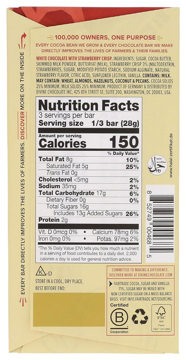 Divine Chocolate Creamy White Chocolate Bar With Strawberries 3 Oz