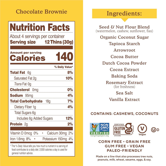 Simple Mills Sweet Thins Seed And Nut Flour Chocolate Brownie 4.25Oz