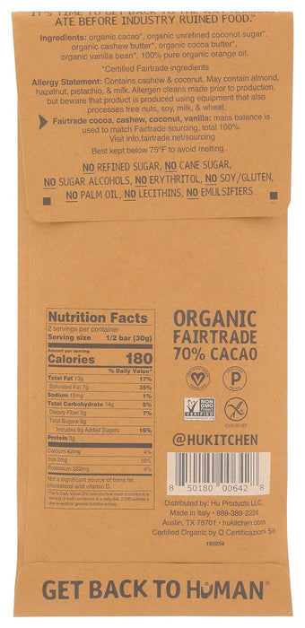 Hu Kitchen Organic Dark Choco Cashew Butter Orange Vanilla Bar 2.1Oz