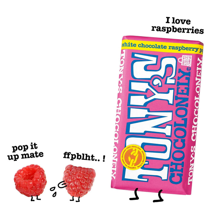 Tony`S Chocolonely White Choco Raspberry Popping Candy Bar 6.35 Oz