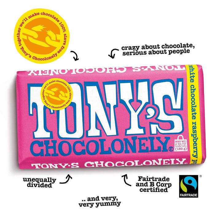 Tony`S Chocolonely White Choco Raspberry Popping Candy Bar 6.35 Oz
