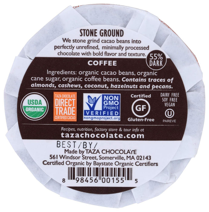 Taza Chocolate Organic Mexicano Discs Percent Dark Coffee Bar 2.7 Oz