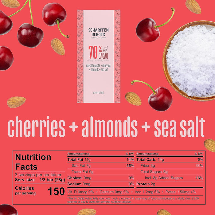 Scharffen Berger Dark Chocolate Bar With Cherries Almond & Salt 3 Oz