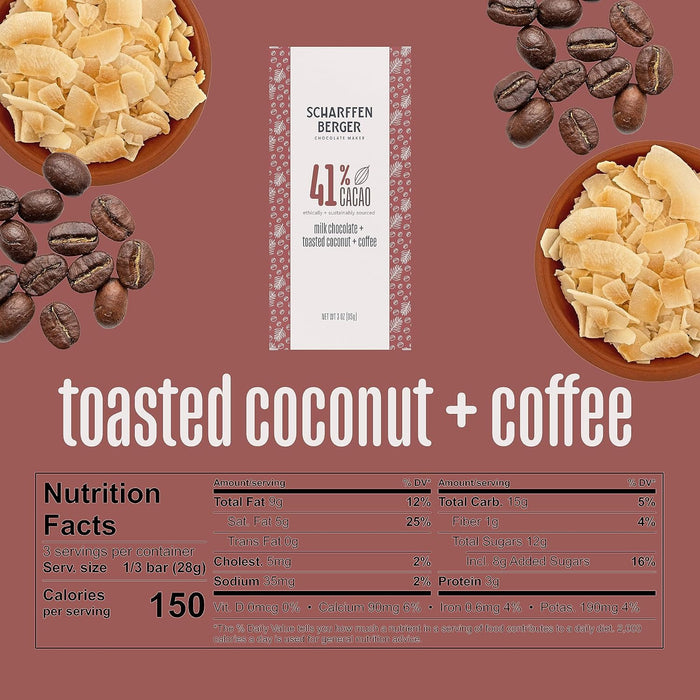 Scharffen Berger Milk Chocolate Bar Toasted Coconut & Coffee 3 Oz