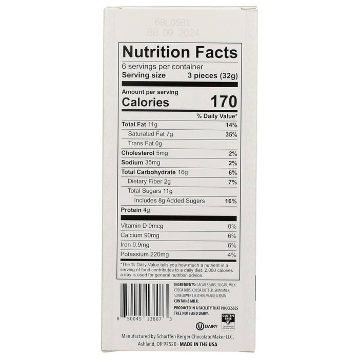Scharffen Berger 41% Milk Chocolate Bar Flats With Cacao Nibs 6.7 Oz
