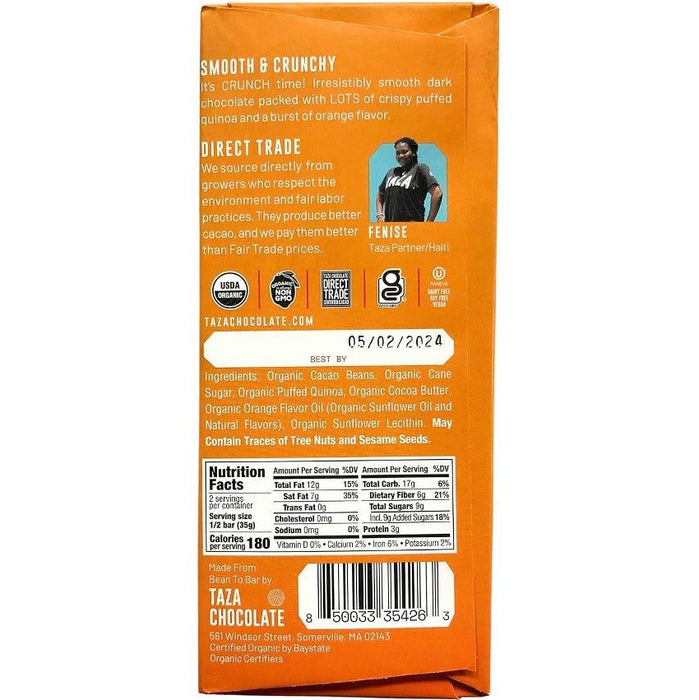 Taza 70% Dark Chocolate Orange Crunch Bar 2.5 OZ