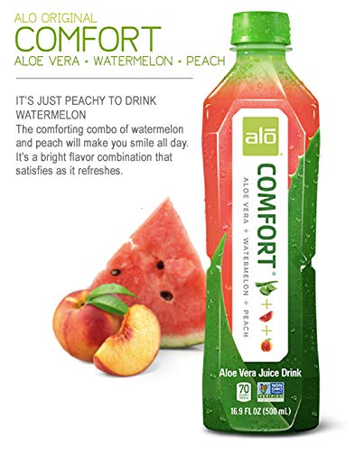 Alo Comfort Watermelon and Peach Aloe Vera Juice Drink, 16.9 Fluid Ounce