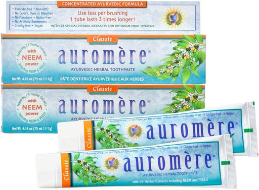 Auromere Ayurvedic Herbal Toothpaste, Classic Licorice Flavour - Vegan, Natural, Non GMO, Fluoride Free, Gluten Free, with Neem & Peelu (4.16 oz)
