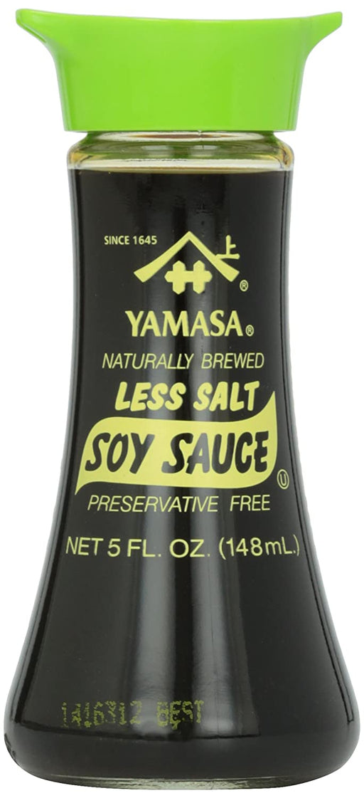 Yamasa Soy Sauce, Naturally Brewed Less Salt Low Sodium Preservative Free in Glass Dispenser, 5 fl oz