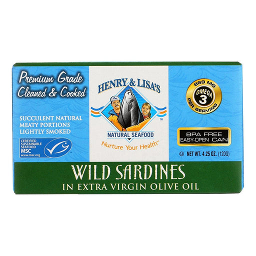 Henry & Lisa's Natural Seafood Wild Sardines In Extra Virgin Olive Oil, 4.25 Oz