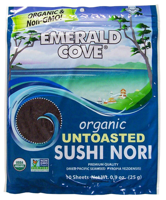 Emerald Cove, Organic Untoasted Nori Sheets Package, 10 Count Sheets, Pacific Nori, 0.9 Oz
