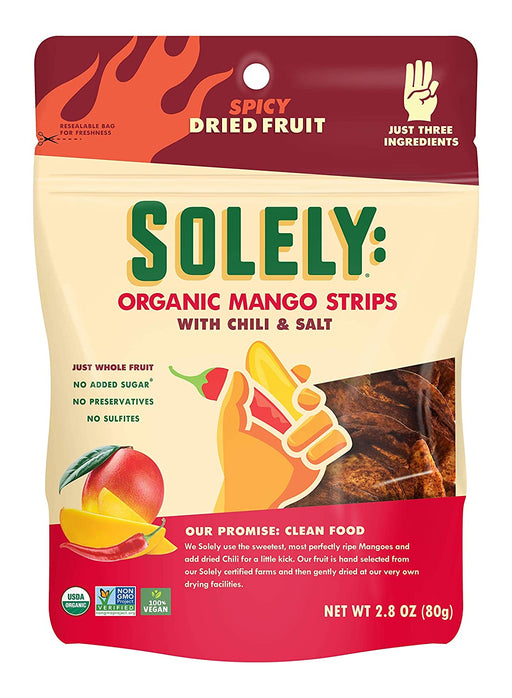 SOLELY Organic Dried Mango Strips with Chili and Salt, 2.8 oz
