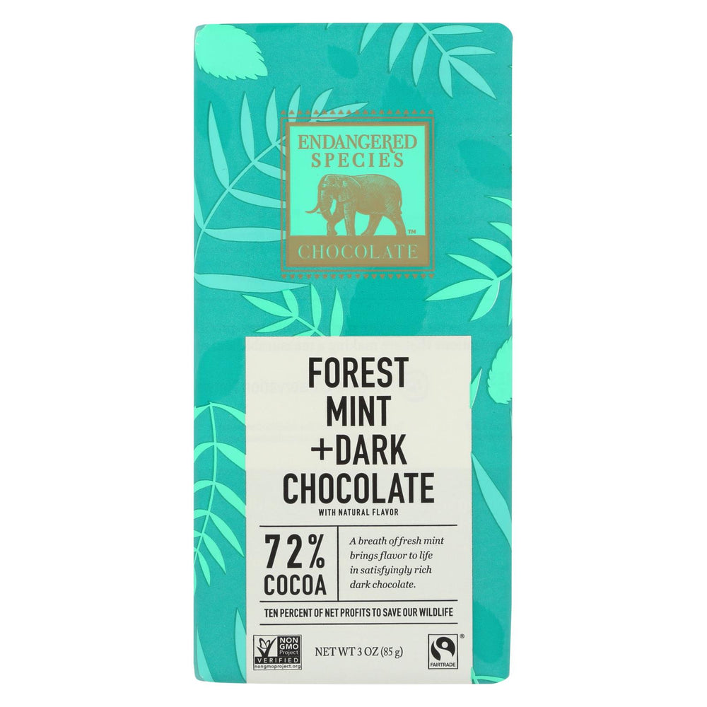Endangered Species Natural Chocolate Bars - Dark Chocolate - 72 Percent Cocoa - Forest Mint - 3 Oz Bars - Case Of 12