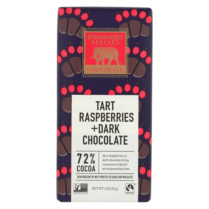 Endangered Species Natural Chocolate Bars - Dark Chocolate - 72 Percent Cocoa - Raspberries - 3 Oz Bars - Case Of 12