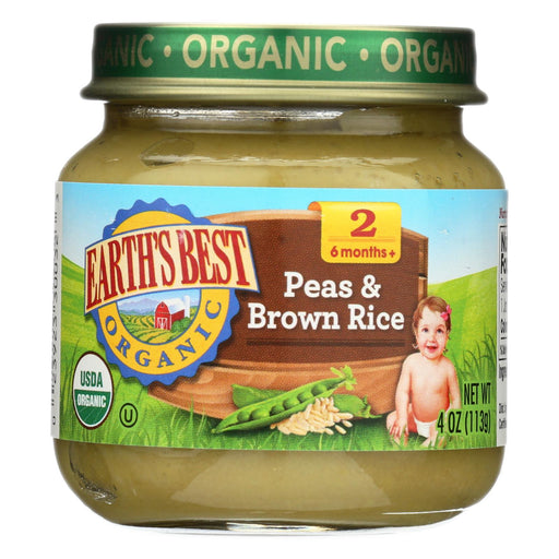 Earth's Best Organic Peas And Brown Rice Baby Food - Stage 2 - Case Of 12 - 4 Oz.