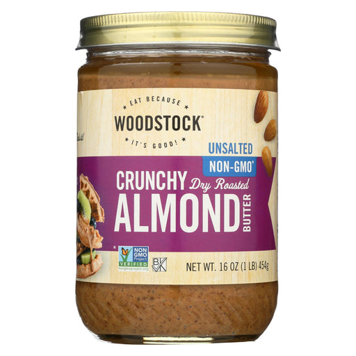 Woodstock Unsalted Crunchy Almond Butter - Case Of 12 - 16 Oz.