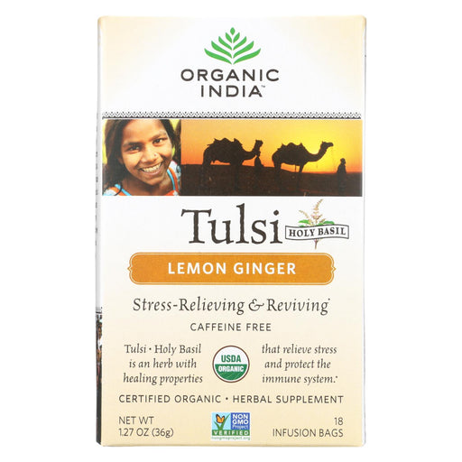 Organic India Tulsi Tea Lemon Ginger - 18 Tea Bags - Case Of 6