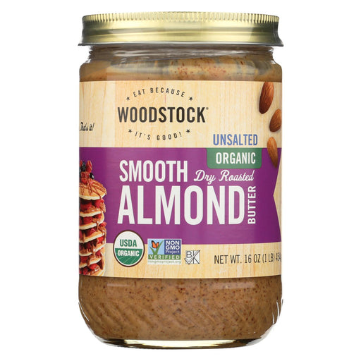Woodstock Organic Almond Butter - Smooth - Unsalted - Case Of 12 - 16 Oz.