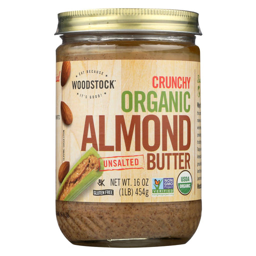 Woodstock Organic Almond Butter - Crunchy - Unsalted - Case Of 12 - 16 Oz.