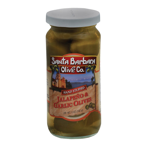 Santa Barbara Stuffed Olives - Garlic And Jalapeno Double Stuffed - Case Of 6 - 5 Oz.