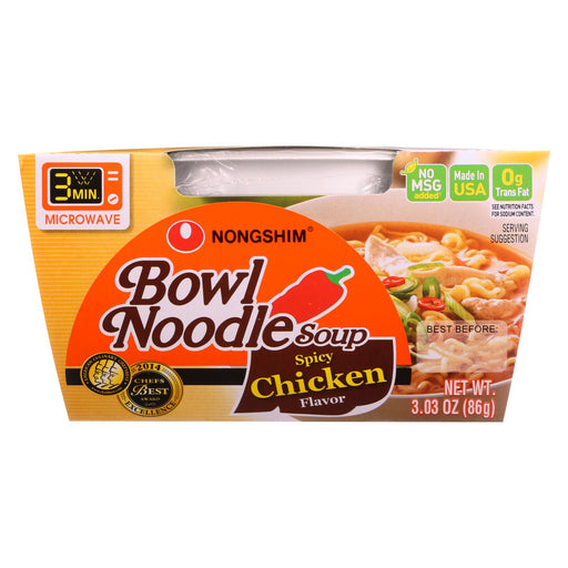 Nong Shim Soup - Bowl Noodle - Spicy Chicken Flavor - 3.03 Oz - Case Of 12