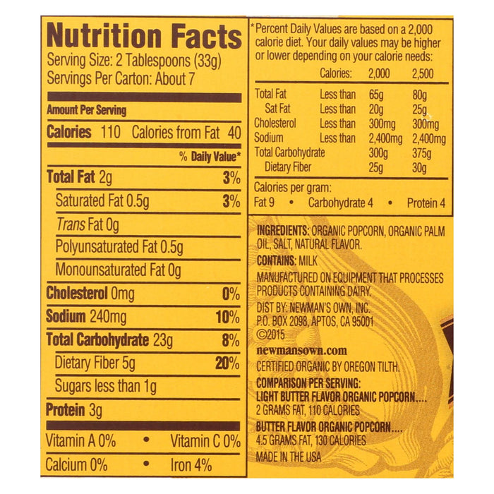 Newman's Own Organics Organic Popcorn - Light Butter - Case Of 12 - 2.8 Oz.