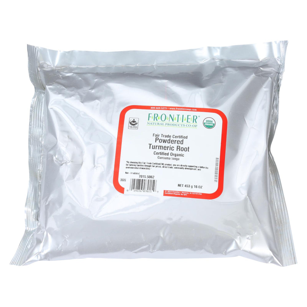 Frontier Herb Turmeric Root - Organic - Fair Trade Certified - Powder - Ground - Alleppey - 1 To 4 Percent Curcumin - Bulk - 1 Lb