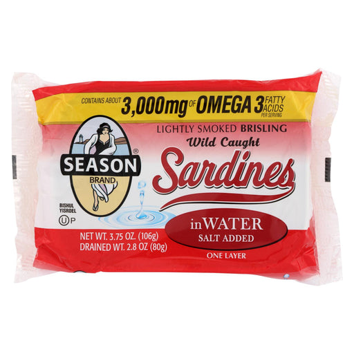 Season Brand Sardines - Brisling - Lightly Smoked - In Water - 3.75 Oz - Case Of 12