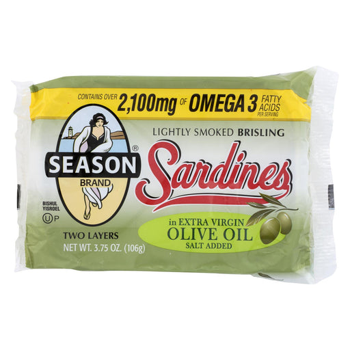 Season Brand Brisling Sardines In Olive Oil  - Salt Added - Case Of 12 - 3.75 Oz.