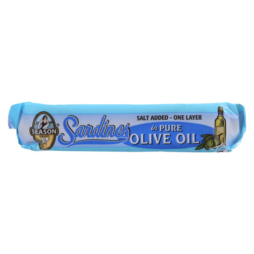 Season Brand Sardines - Brisling - Lightly Smoked - In Pure Olive Oil - Salt Added - 3.75 Oz - Case Of 12