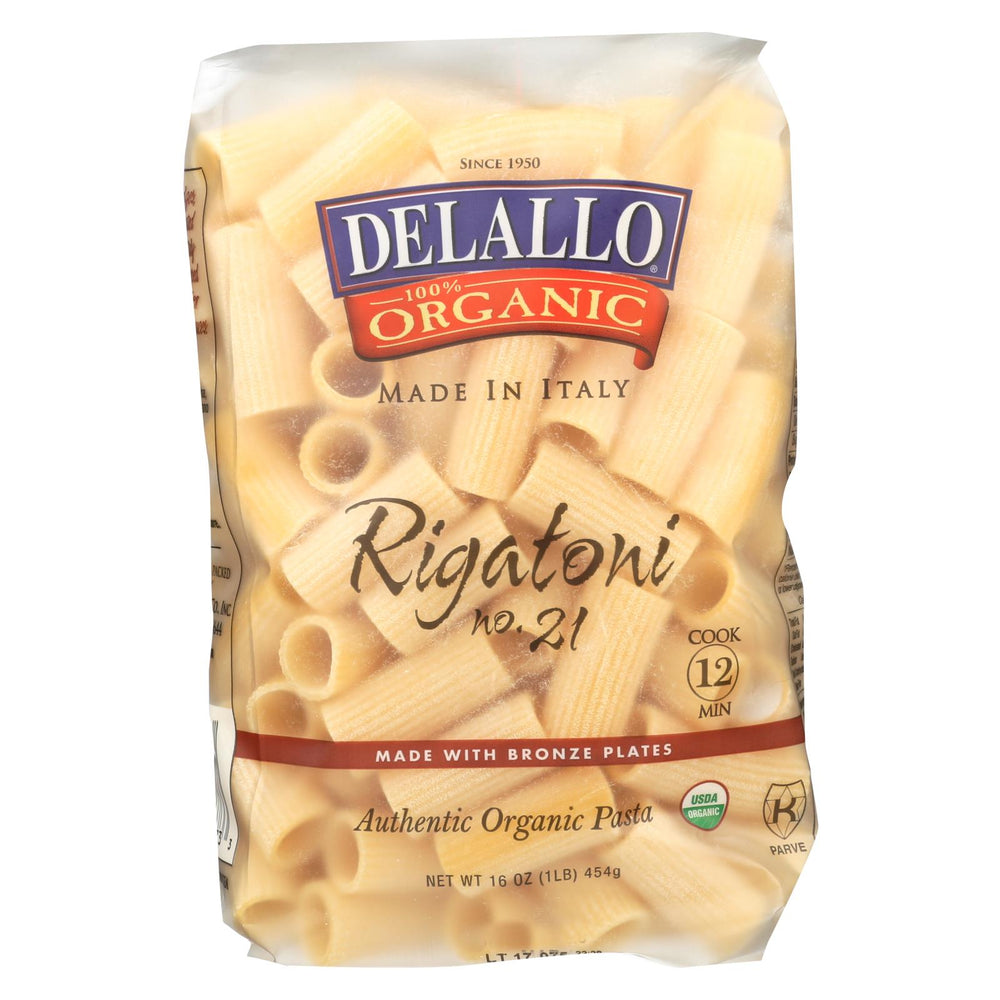 Delallo Organic Rigatoni Pasta - Case Of 16 - 1 Lb.