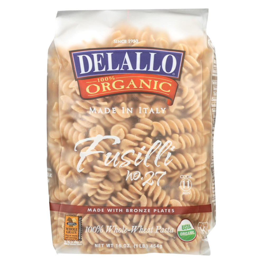 Delallo Organic Whole Wheat Fusilli Pasta - Case Of 16 - 1 Lb.