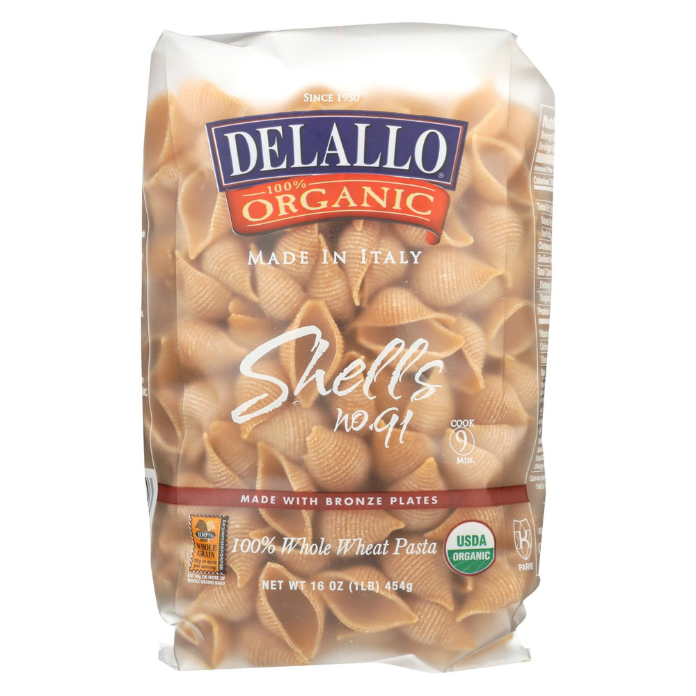Delallo Organic Whole Wheat Pasta Shells - Case Of 16 - 1 Lb.