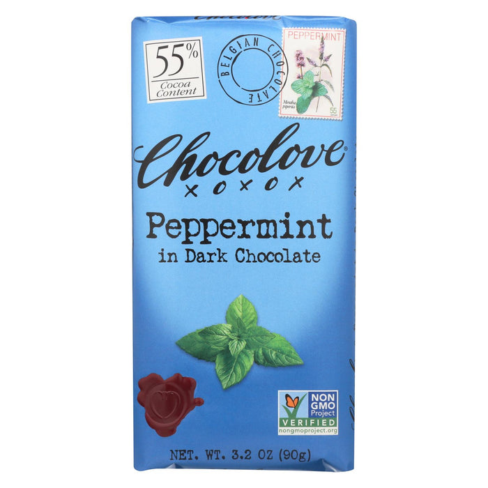 Chocolove Xoxox Premium Chocolate Bar - Dark Chocolate - Peppermint - 3.2 Oz Bars - Case Of 12