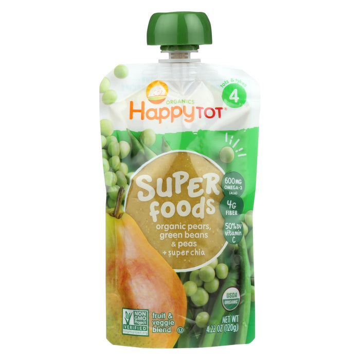 Happy Tot Toddler Food - Organic - Stage 4 - Green Beans Pear And Pea - 4.22 Oz - Case Of 16
