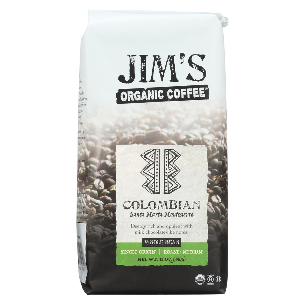 Jim's Organic Coffee - Whole Bean - Colombian Santa Marta Montesierra - Case Of 6 - 12 Oz.