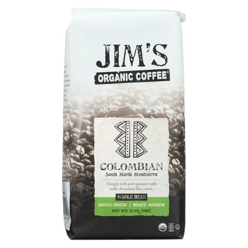 Jim's Organic Coffee - Whole Bean - Colombian Santa Marta Montesierra - Case Of 6 - 12 Oz.