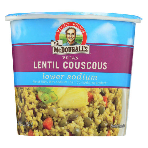 Dr. Mcdougall's Vegan Lentil Couscous Lower Sodium Whole Grain Soup Cup - Case Of 6 - 2.1 Oz.